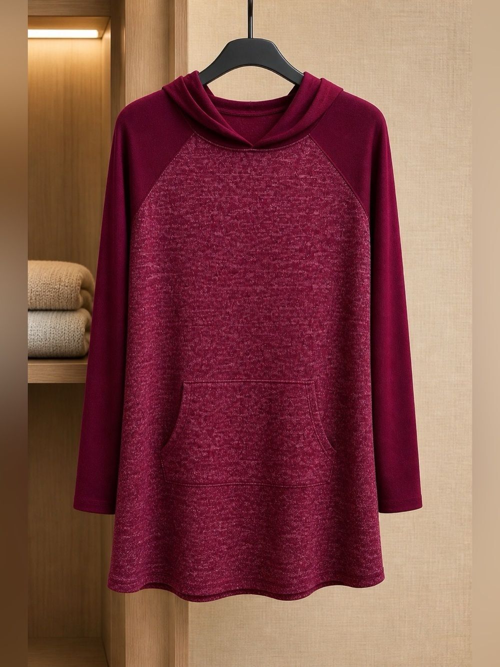 Justice Burgundy Knit Top with Hood Size 18-20